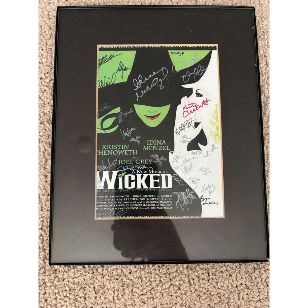 Wicked Broadway Cast Signed Framed mini Poster Idina Menzel Kristin Chenoweth